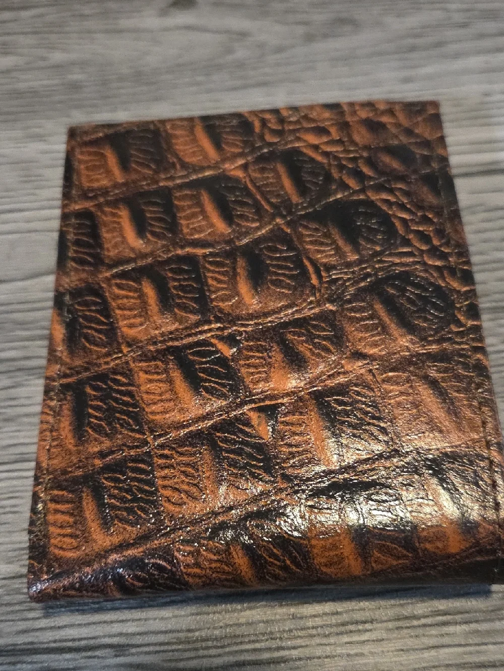 Brown Croc Textured Leather Wallet #2